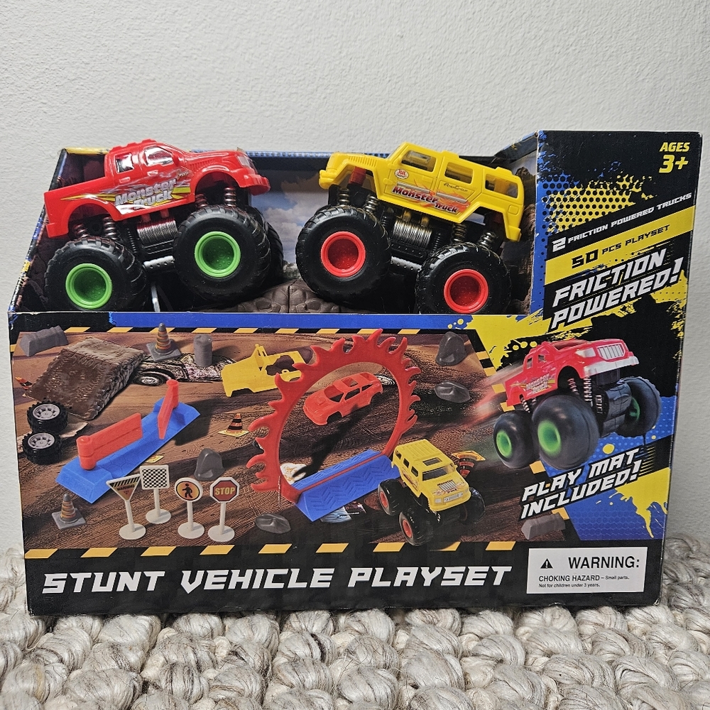 Toy Truck Stunt Vehicle Playset Friction Powered